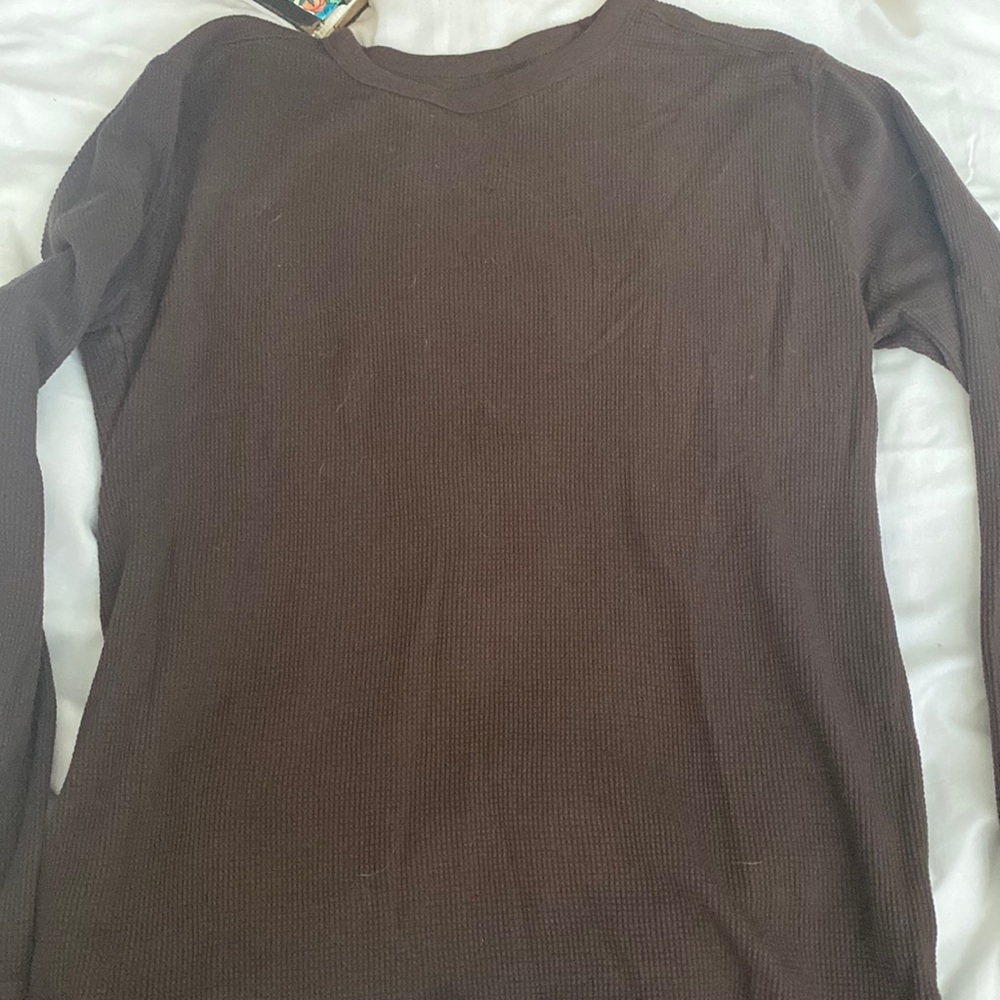 Brown long sleeve waffle textured shirt